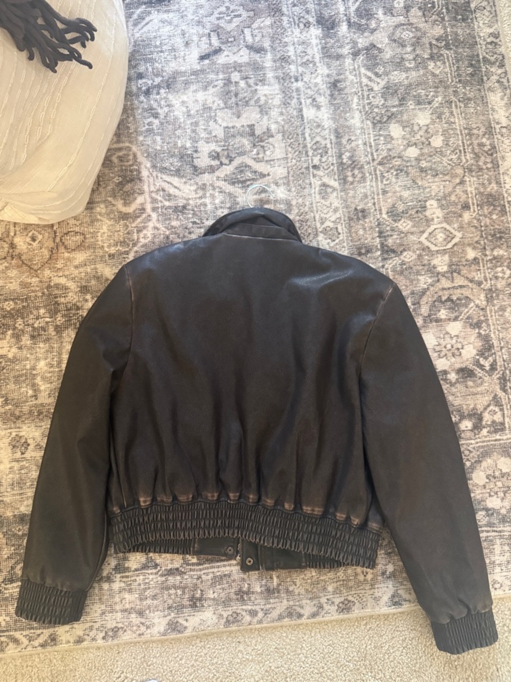 Distressed Brown Leather Bomber Jacket - Picture 4 of 5